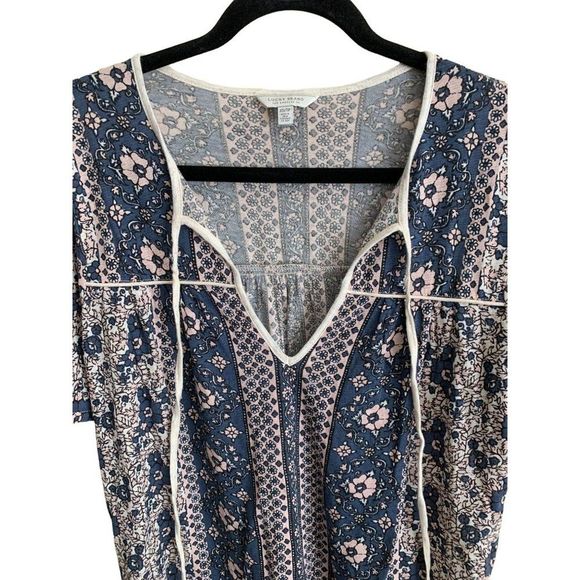 Lucky Brand Women's Size XS Printed Short Sleeve Peasant Top Boho Cottage Core - Picture 8 of 14